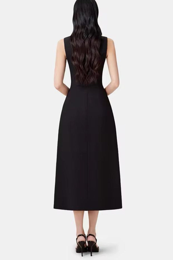 Shop  black dress - Perfect for special occasions | Asymmetric Collar Sleeveless Midi Dress - Black