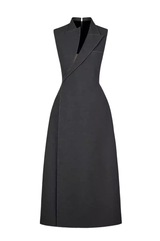 Asymmetric Collar Sleeveless Midi Dress - Grey - Stylish beautiful dress for special occasions | Buy Online