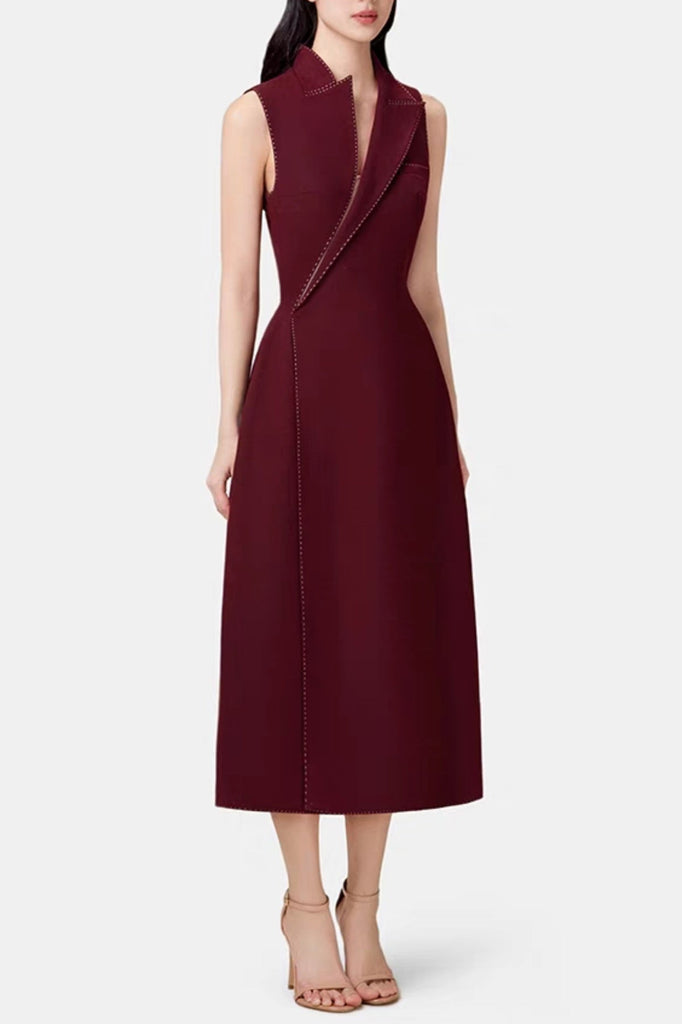 Shop  beautiful dress - Perfect for special occasions | Asymmetric Collar Sleeveless Midi Dress - Wine