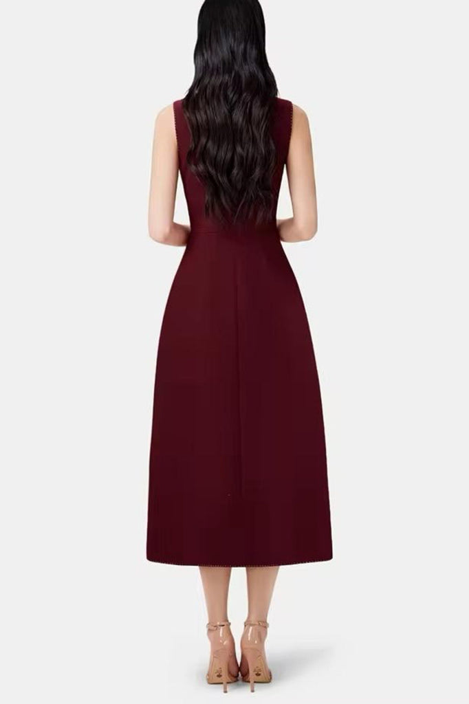 Asymmetric Collar Sleeveless Midi Dress - Wine - Stylish beautiful dress for special occasions | Buy Online