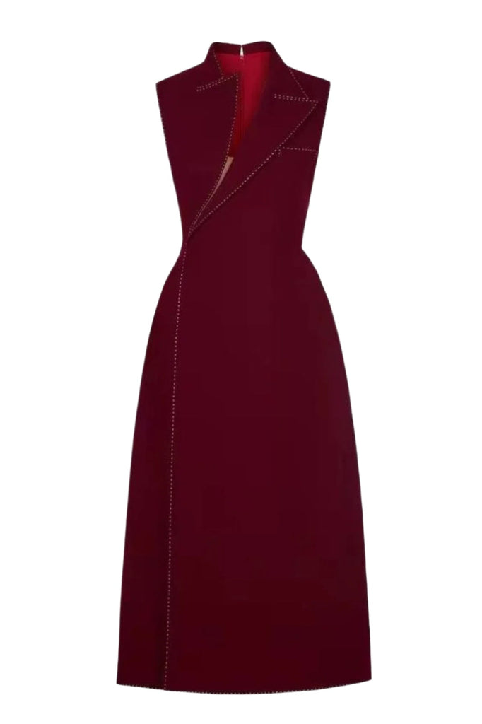 Shop  beautiful dress - Perfect for special occasions | Asymmetric Collar Sleeveless Midi Dress - Wine