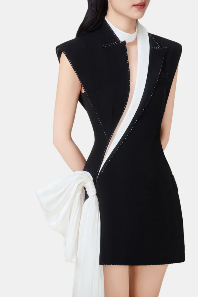 Vequa Asymmetric Sleeveless Blazer Mini Dress - Stylish beautiful dress for special occasions | Buy Online
