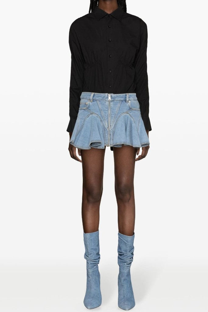 Stylish beautiful mini | Vera Ruffle Denim Mini Skirt - Ideal for special occasions