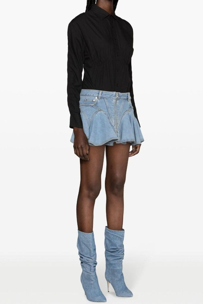 Stylish beautiful mini | Vera Ruffle Denim Mini Skirt - Ideal for special occasions