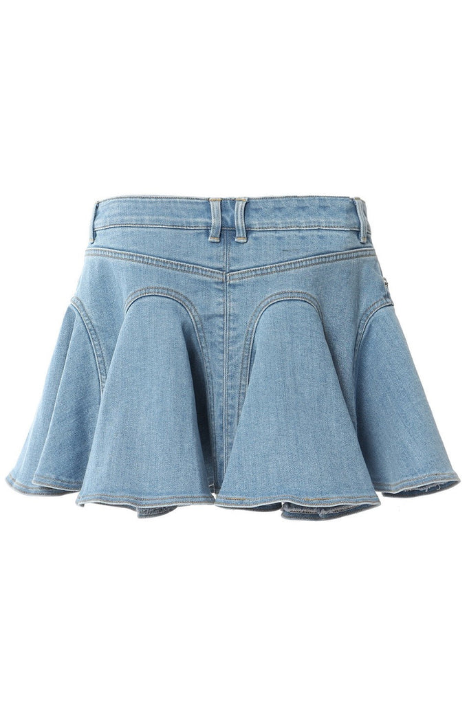 Stylish beautiful mini | Vera Ruffle Denim Mini Skirt - Ideal for special occasions