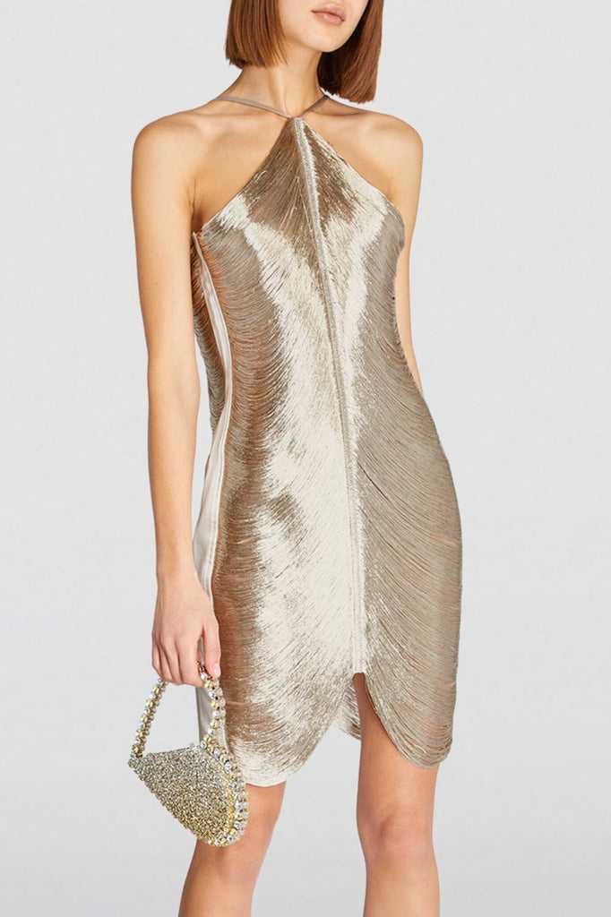 Veroty Halter Fringe Mini Dress - Silver - Stylish beautiful dress for special occasions | Buy Online