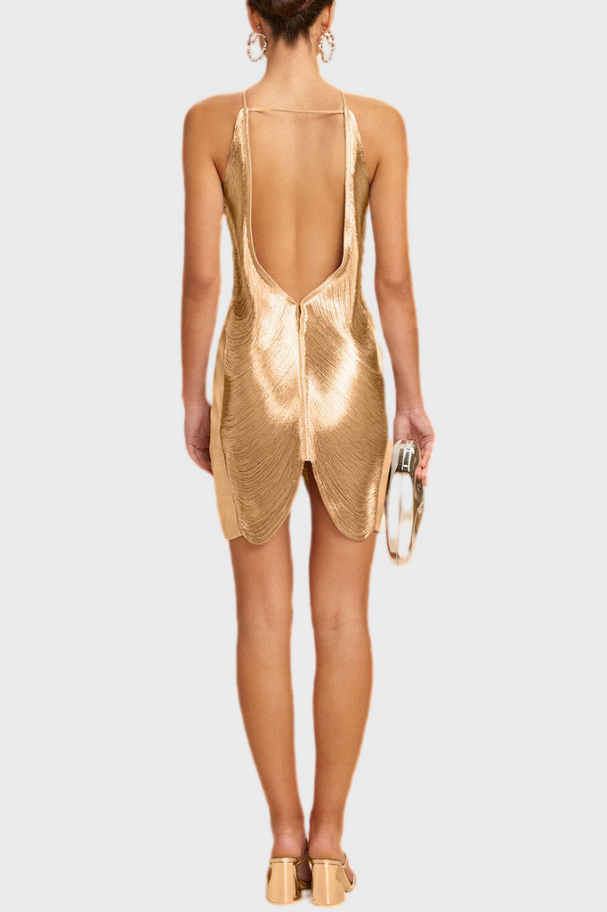 Veroty Halter Fringe Mini Dress - Gold - Stylish beautiful dress for special occasions | Buy Online