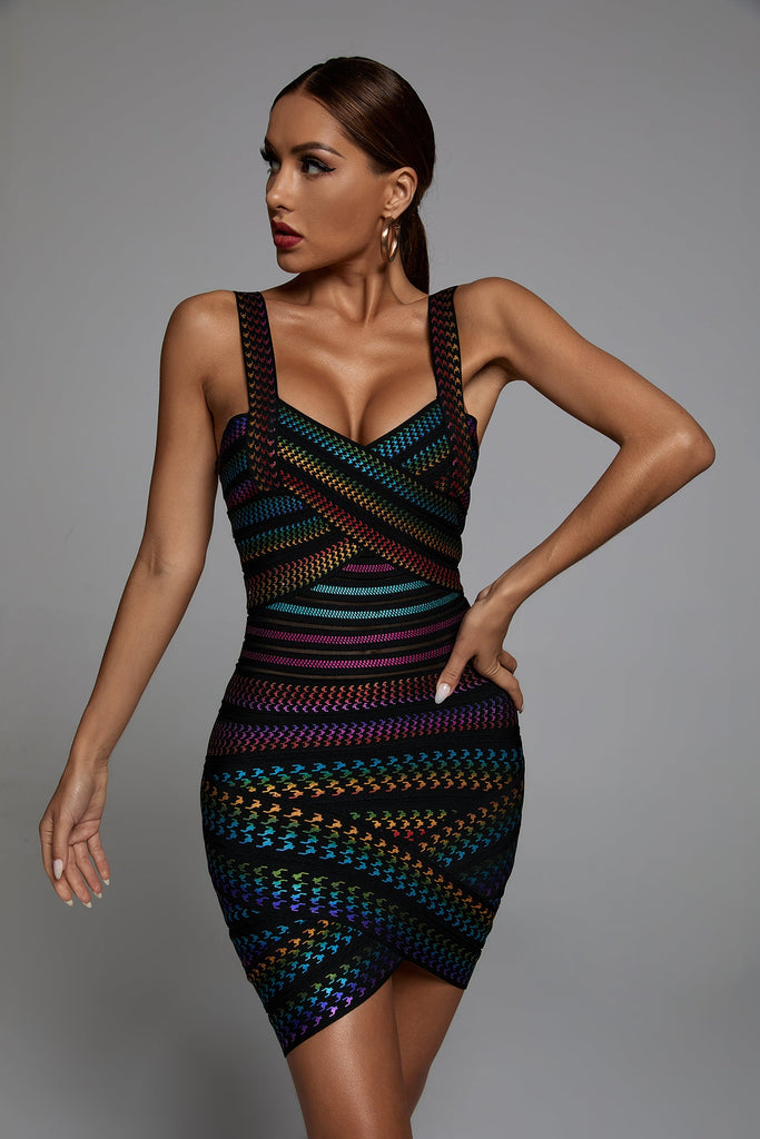 Stylish beautiful dress | Victoria Rainbow Mini Bandage Dress - Ideal for special occasions