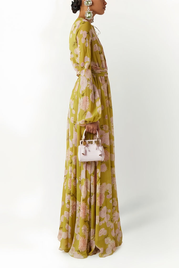 selena floral lace up puff sleeve maxi dress - Stylish beautiful dress for special occasions | Buy Online