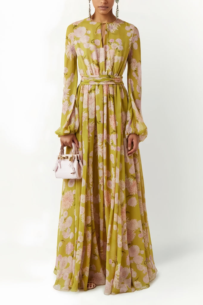 Stylish beautiful dress | selena floral lace up puff sleeve maxi dress - Ideal for special occasions