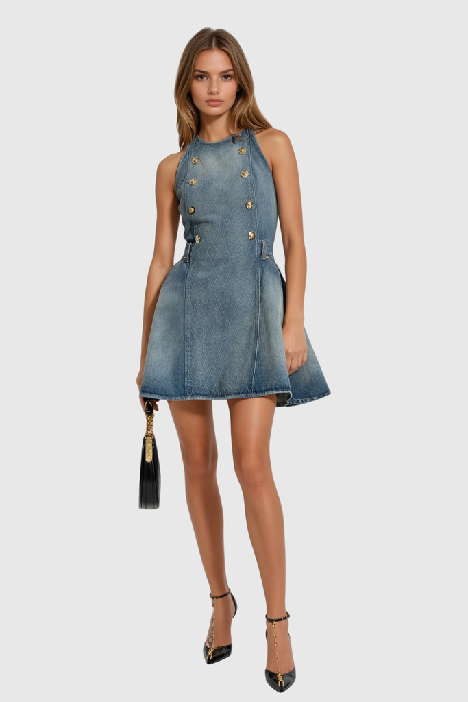Stylish beautiful dress | Wael Sleeveless Denim Mini Dress - Ideal for special occasions