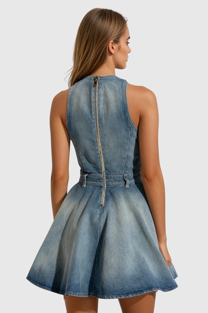 Wael Sleeveless Denim Mini Dress - Stylish beautiful dress for special occasions | Buy Online