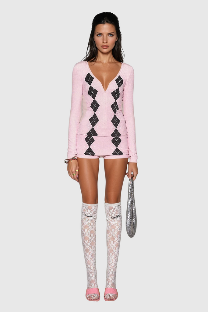 Shop  beautiful dress - Perfect for special occasions | Wafaa Diamond Grid Long Sleeve Pants Set