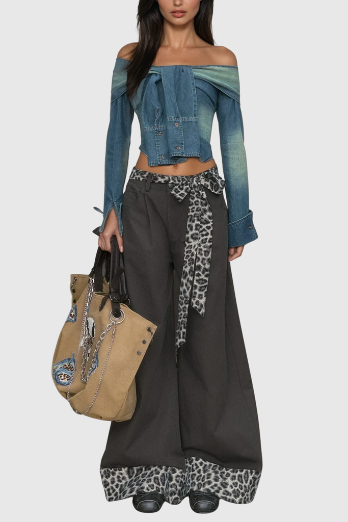 Shop  beautiful dress - Perfect for special occasions | Wafi Off Shoulder Tie Up Denim Top