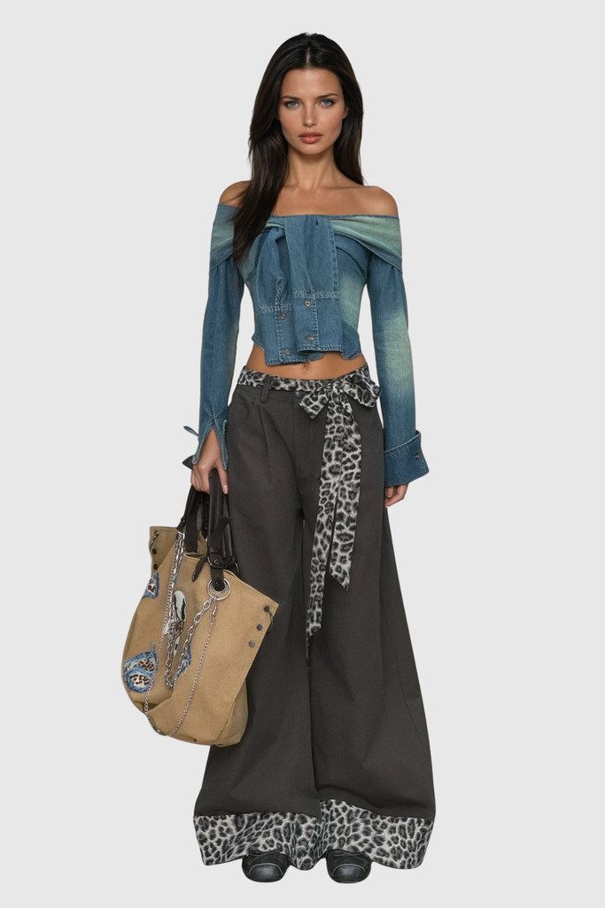 Shop  beautiful dress - Perfect for special occasions | Wafi Off Shoulder Tie Up Denim Top