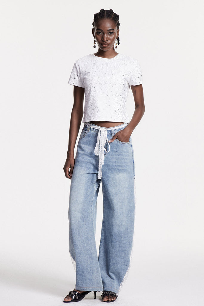 Walaric Lace Deconstruct Wide Leg Jeans - Stylish beautiful dress for special occasions | Buy Online