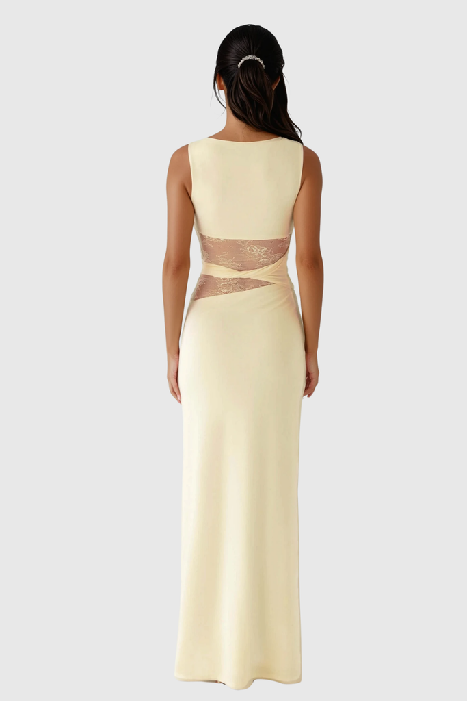 Stylish yellow dress | Waman Cutout Deconstruct Maxi Dress In Yellow - Ideal for special occasions
