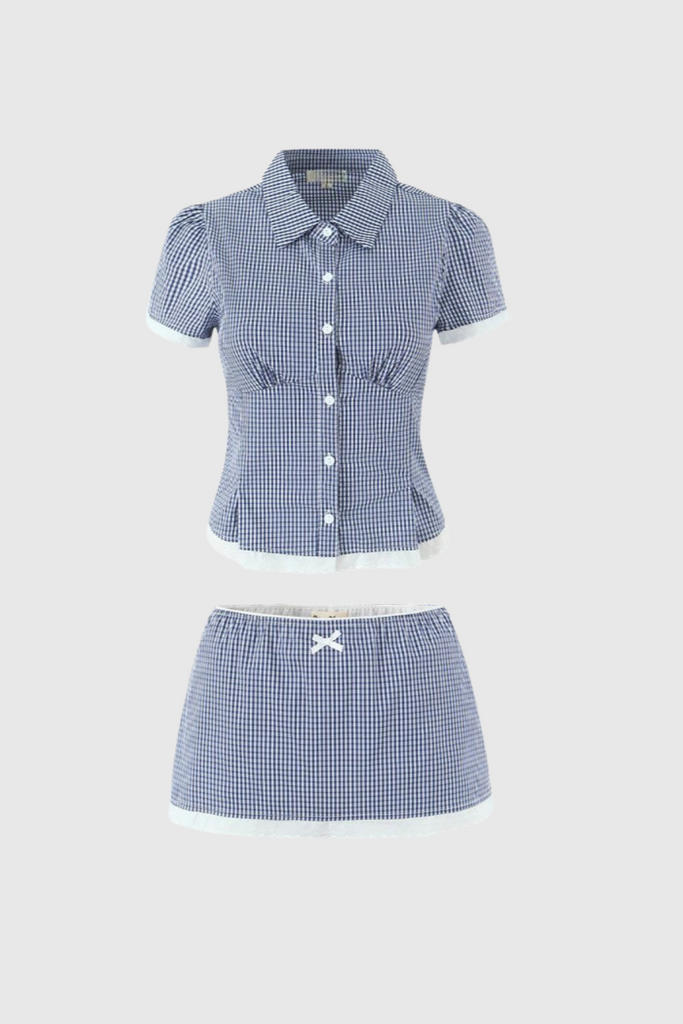 Wanda Lapel Grid Skirt Set - Stylish beautiful dress for special occasions | Buy Online