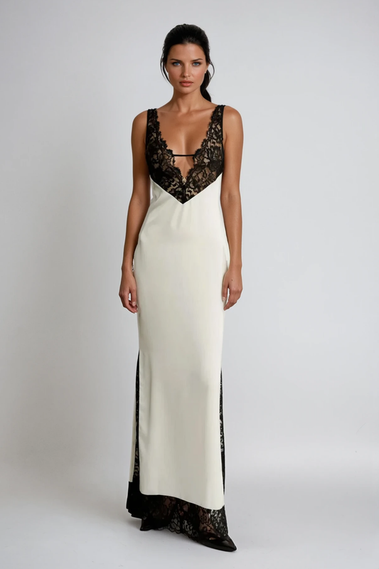 Wangui Plunge Lace Deconstruct Maxi Dress