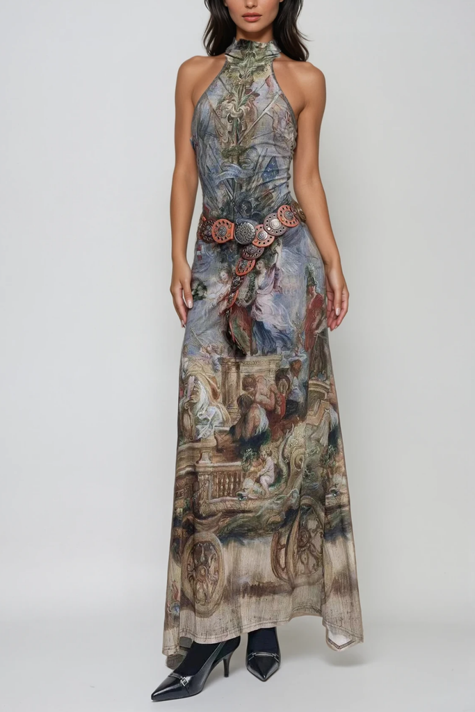 Wazo Print Halter Neck Maxi Dress - Stylish beautiful dress for special occasions | Buy Online