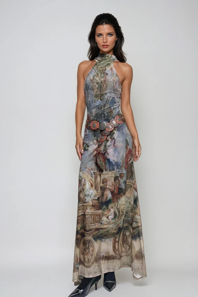 Shop  beautiful dress - Perfect for special occasions | Wazo Print Halter Neck Maxi Dress