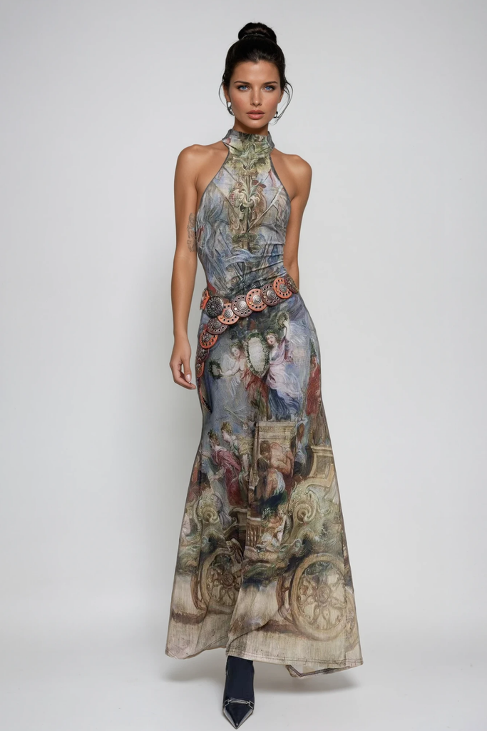 Shop  beautiful dress - Perfect for special occasions | Wazo Print Halter Neck Maxi Dress