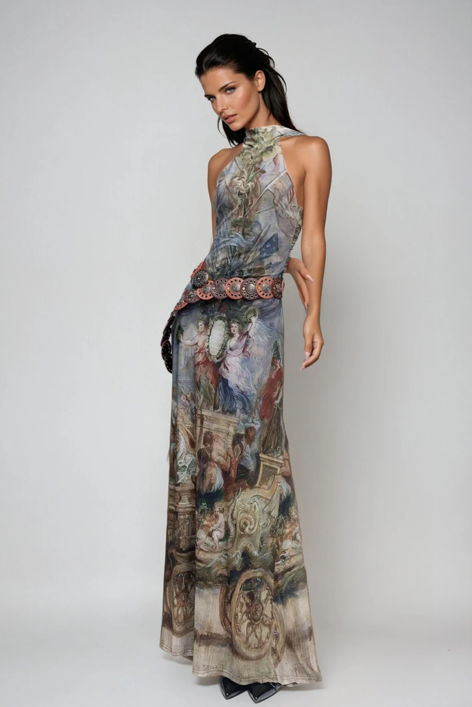 Stylish beautiful dress | Wazo Print Halter Neck Maxi Dress - Ideal for special occasions