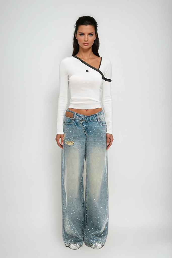 Shop  beautiful dress - Perfect for special occasions | Wenche Rhinestone Wide Leg Jeans
