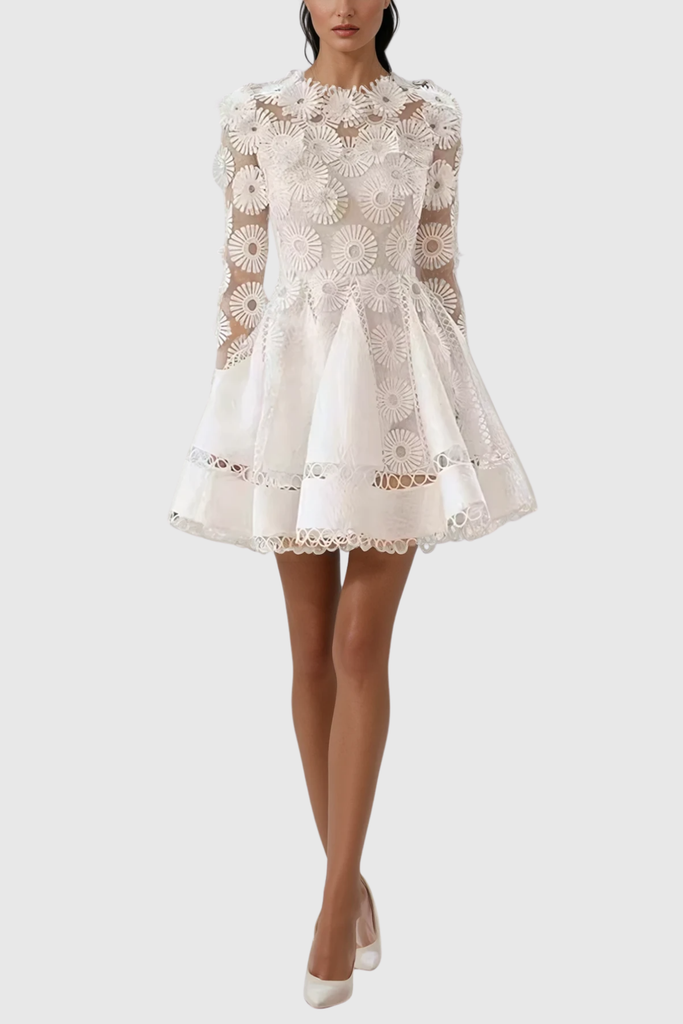 Wendy Flower Mesh Deconstruct Mini Dress - Stylish beautiful dress for special occasions | Buy Online