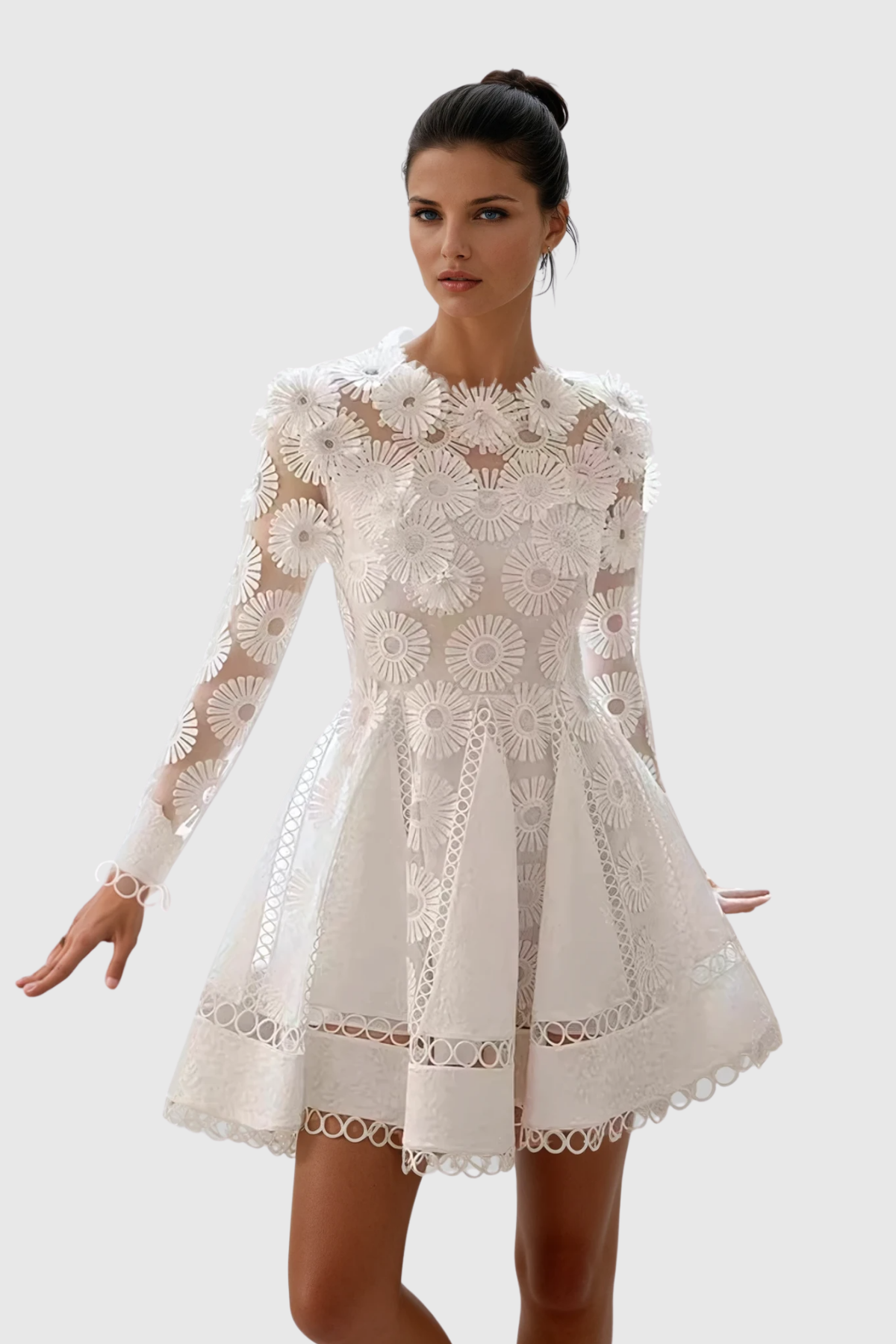 Wendy Flower Mesh Deconstruct Mini Dress