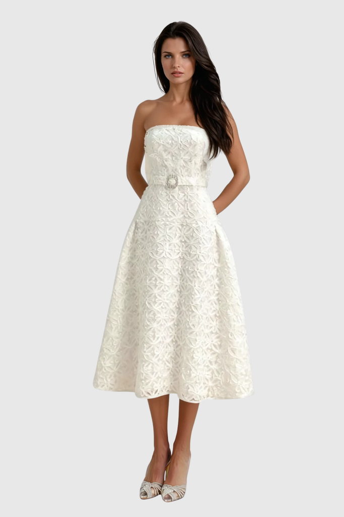 Stylish beautiful dress | Wera Lace Flower Strapless Midi Dress - Ideal for special occasions