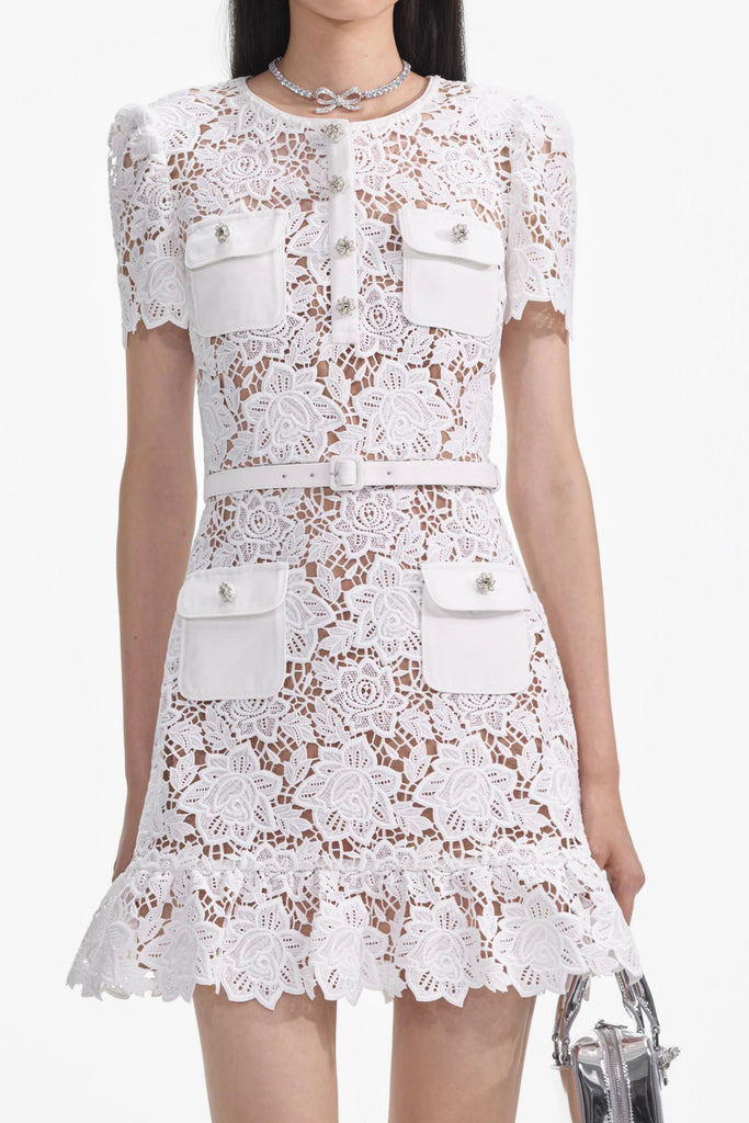 Stylish white dress | White Lace Mini Dress - Ideal for special occasions