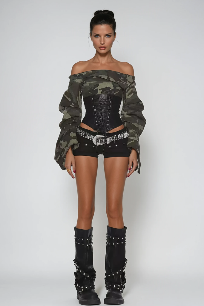 Wim Off Shoulder Print Lace Up Top - Stylish beautiful dress for special occasions | Buy Online