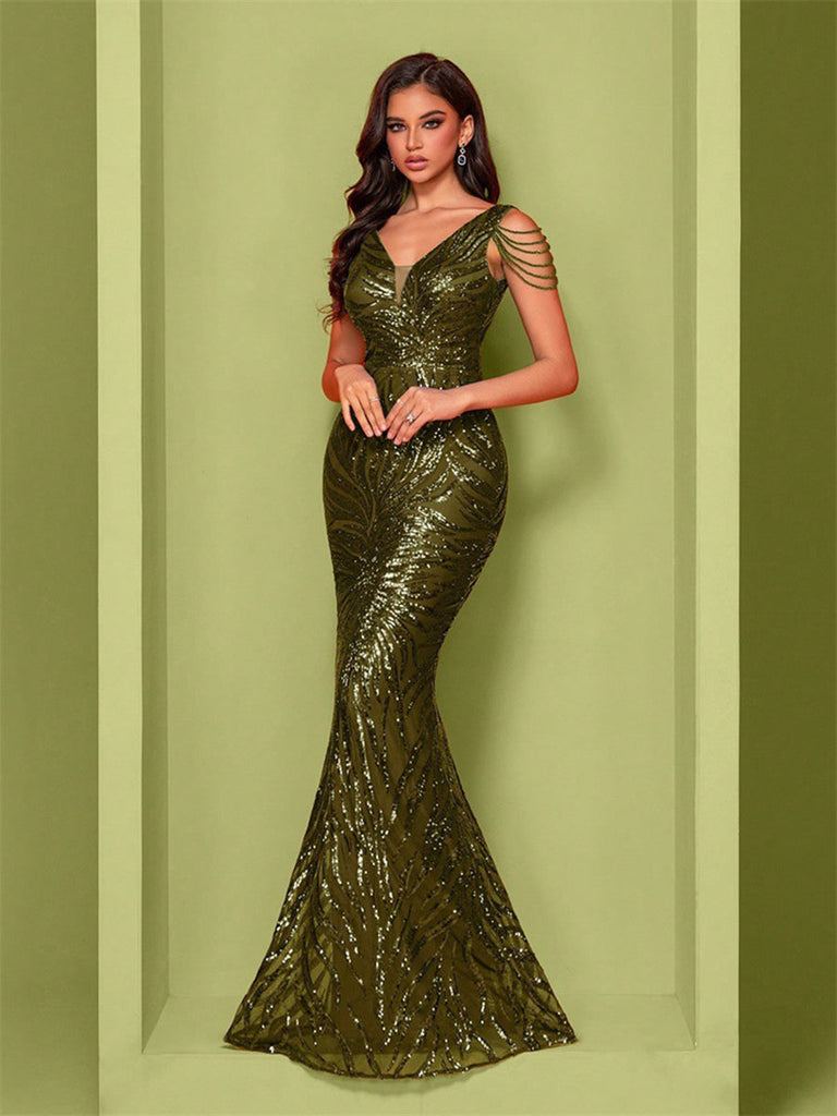 Green Sequin Chain Mermaid Cocktail Dress - Stylish green dress for cocktail | Buy Online