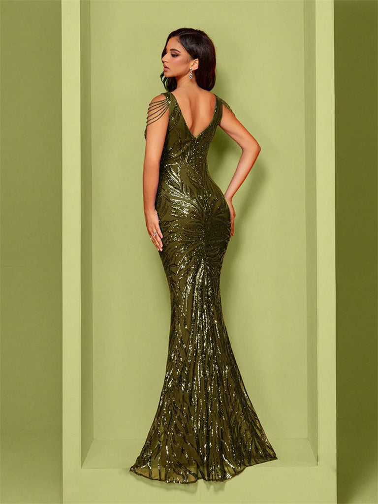 Stylish green dress | Green Sequin Chain Mermaid Cocktail Dress - Ideal for cocktail