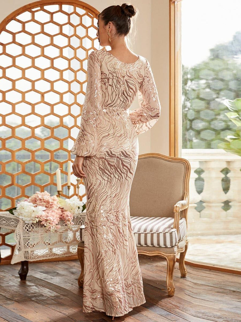 Long Sleeve Maxi Mermaid Sequin Dress - Stylish beautiful dress for special occasions | Buy Online