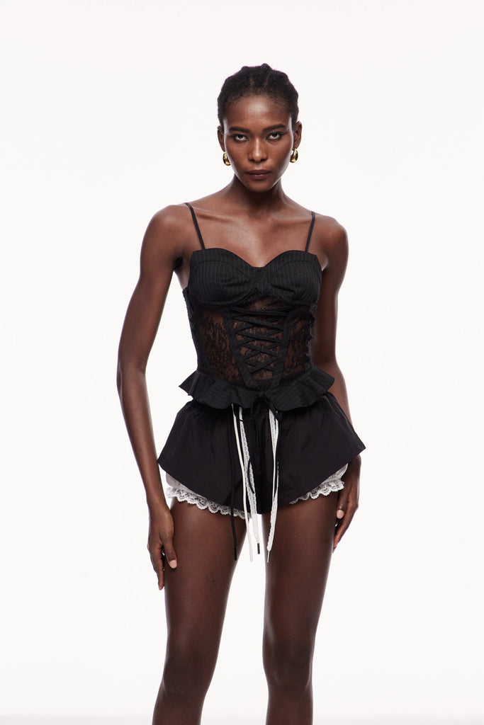 Xulio Lace Ruffle Spaghetti Corset Top - Stylish beautiful dress for special occasions | Buy Online