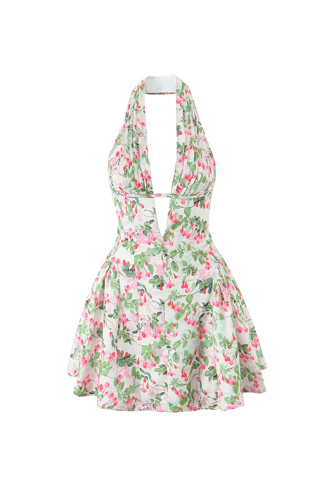 Plunge Neck Floral Mini Dress - Stylish beautiful dress for special occasions | Buy Online