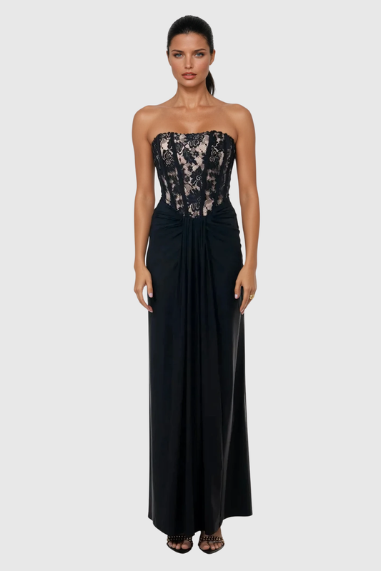 Yadon Lace Corset Strapless Maxi Dress