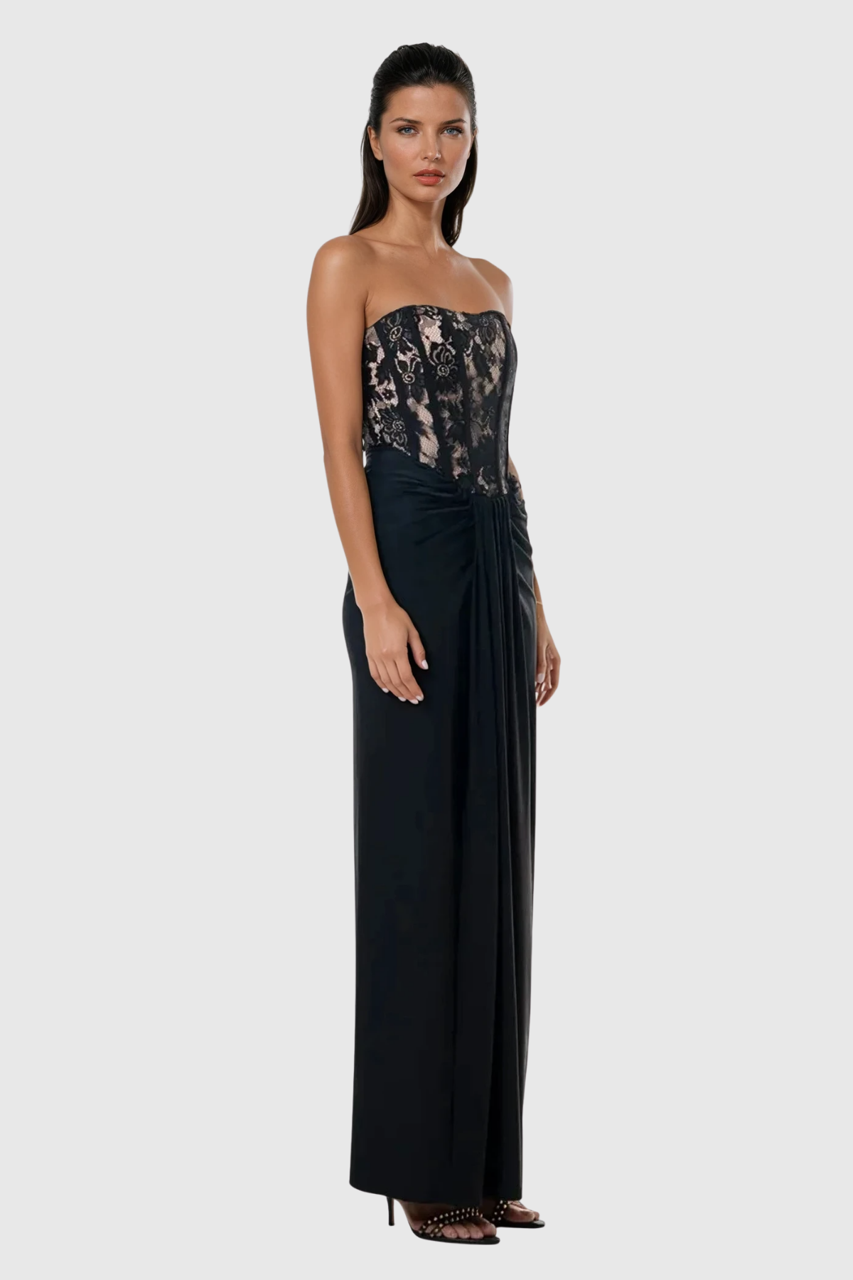 Yadon Lace Corset Strapless Maxi Dress