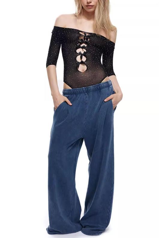 Stylish black dress | Yara Off Shoulder Crystal Bodysuit - Black - Ideal for special occasions