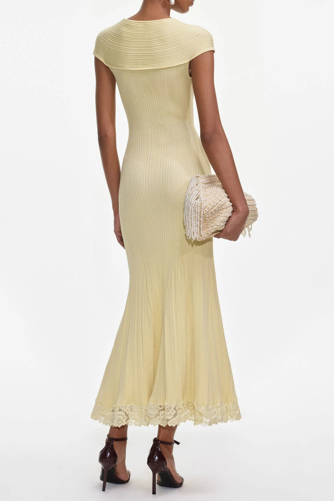 Yellow Knit Lace Insert Midi Dress - Stylish yellow dress for special occasions | Buy Online