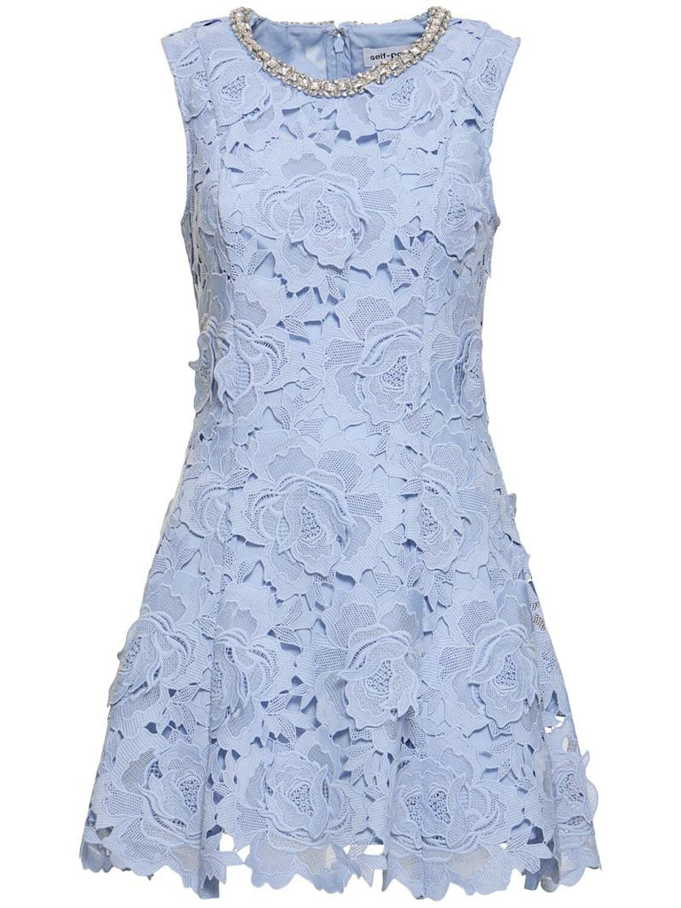 Yuriy Crystal Embellished Floral Lace Mini Dress - Stylish beautiful dress for special occasions | Buy Online