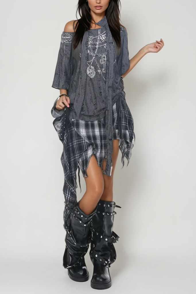 Stylish beautiful dress | Zack Grid Asymmetric Skirt - Ideal for special occasions