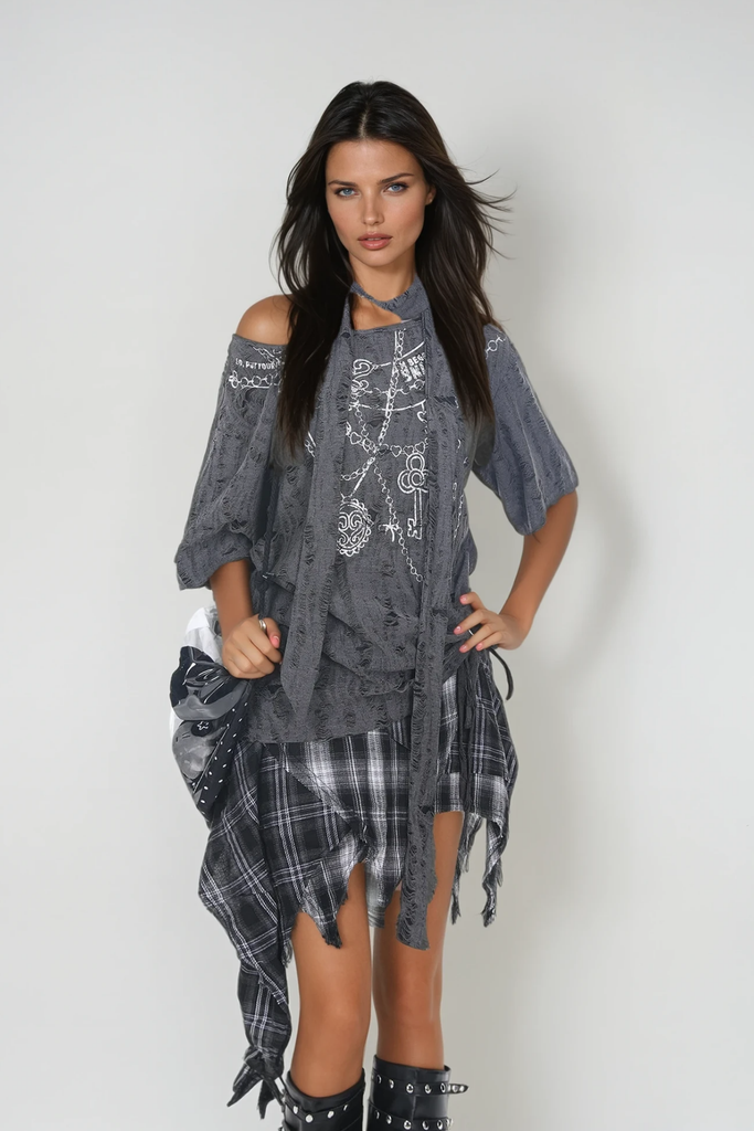 Zack Grid Asymmetric Skirt - Stylish beautiful dress for special occasions | Buy Online