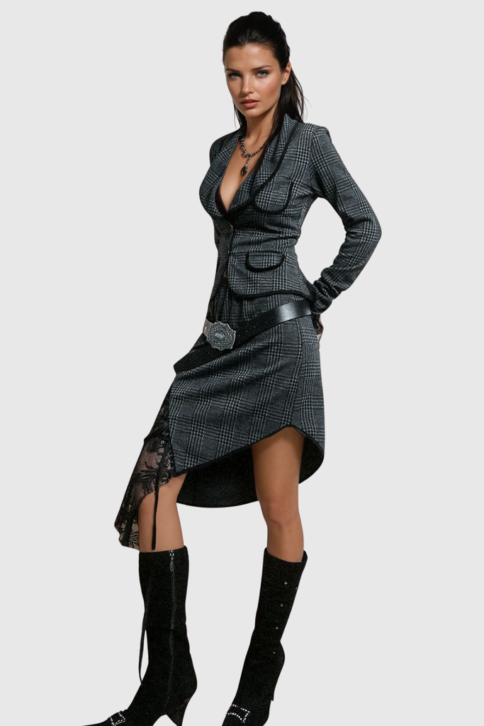 Shop  beautiful dress - Perfect for special occasions | Zafar Grid Lace Backless Lapel Skirt Set