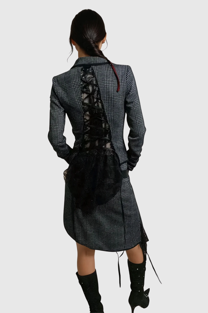 Zafar Grid Lace Backless Lapel Skirt Set - Stylish beautiful dress for special occasions | Buy Online