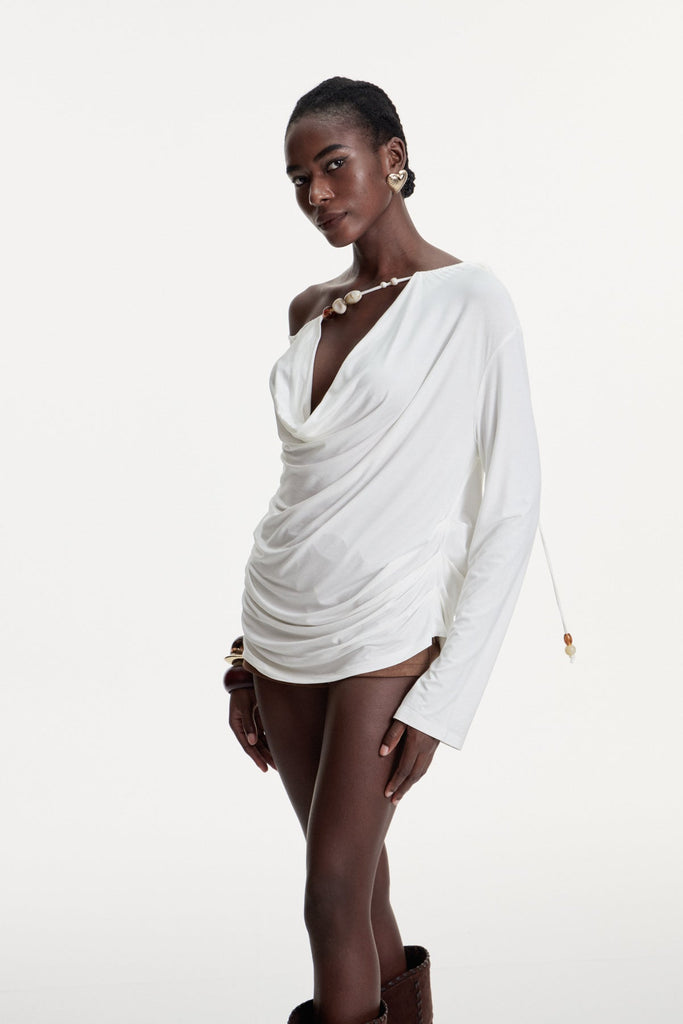 Zain Asymmetric Ruch Cowl Neck Top - Stylish beautiful dress for special occasions | Buy Online