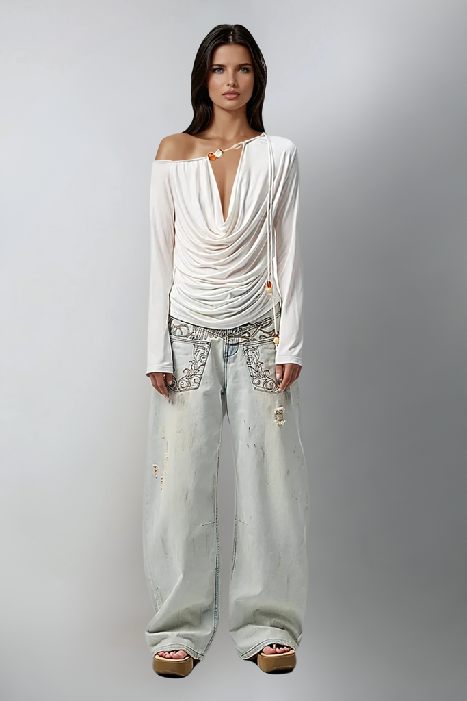 Stylish beautiful dress | Zain Asymmetric Ruch Cowl Neck Top - Ideal for special occasions