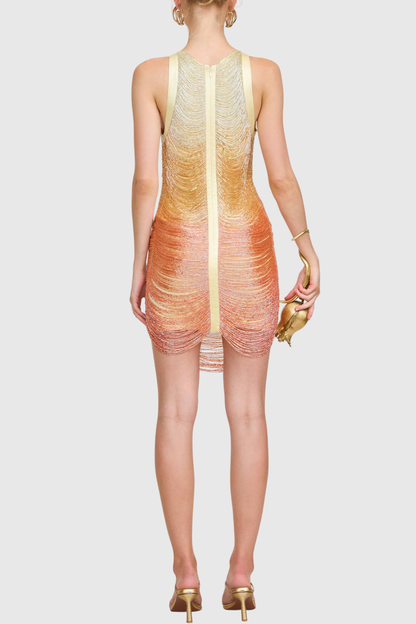 Zaina Sleeveless  Gradient Fringe Mini Dress - Yellow